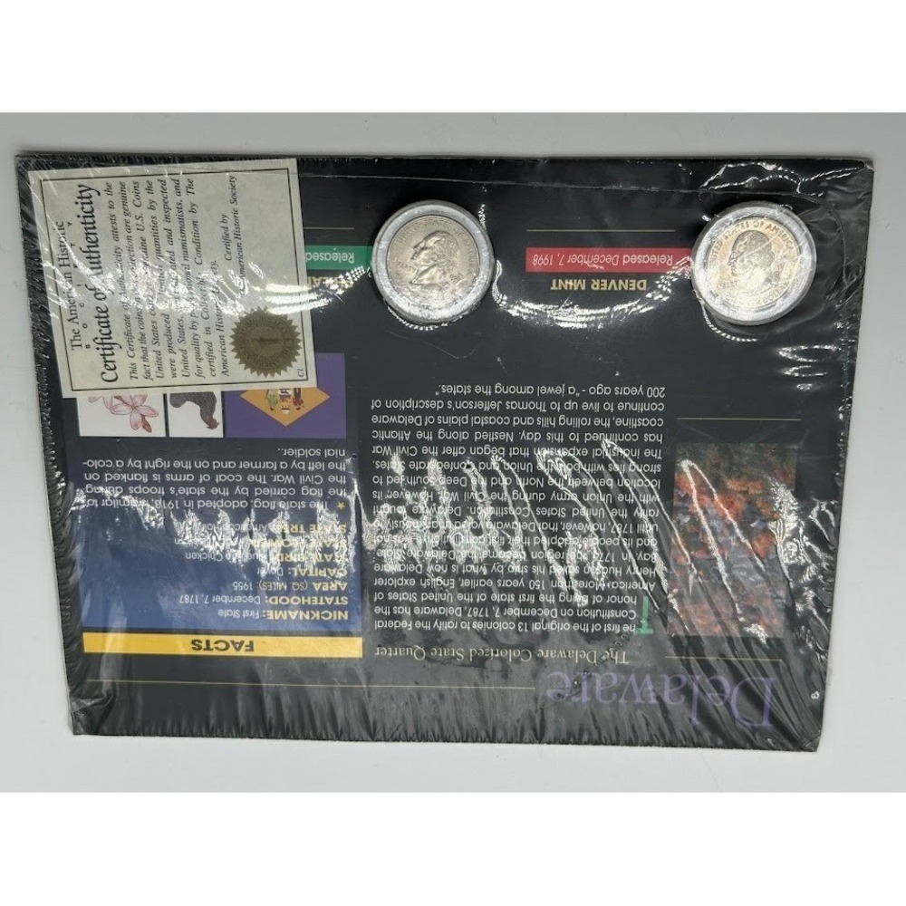 American Historic Society Delaware Colorized State Quarter 2-Coin Set P & D Mint